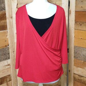 CLEARANCE Women's JM Collection 3/4 Sleeve Red/Black Dressy Top Size XL. EUC.